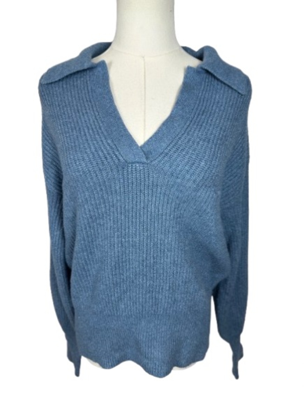 LOFT Dusty Blue V-Neck Sweater with Soft Collar